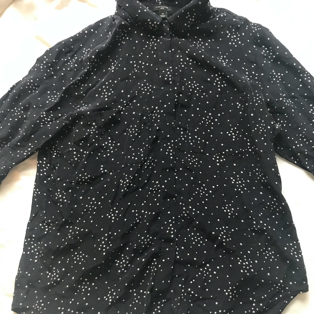 Ann Taylor Black & White Silk Star Pattern Blouse